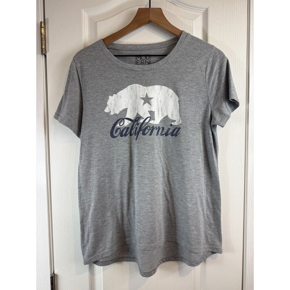 Modern Lux Women's Short Sleeve California Bear T Shirt Top Gray Size L Large